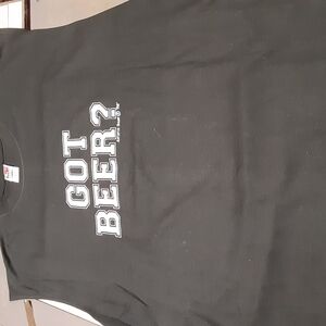 XL, BLACK, SLEEVELESS T-shirt With "Got Beer" On Front Using COLLEGENT FONTS